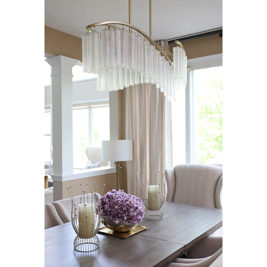6 Light Linear Chandelier, Golden Silver