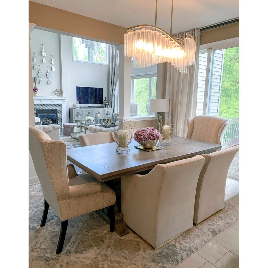 6 Light Linear Chandelier, Golden Silver