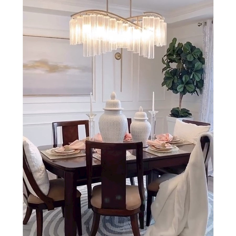 6 Light Linear Chandelier, Golden Silver