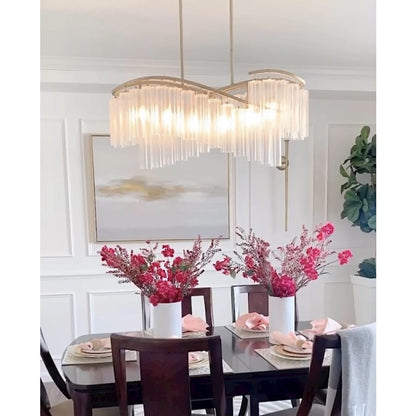 6 Light Linear Chandelier, Golden Silver