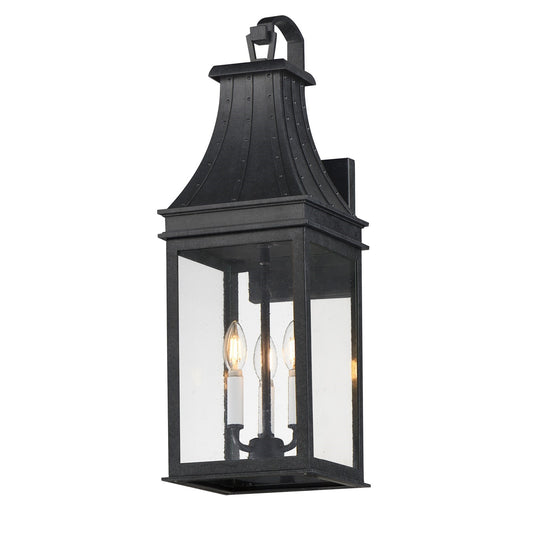 Maxim Lighting Bramwell VX 9in 3-Light Outdoor Wall Sconce | Traditional Black Patina and Textured Clear Glass | Entryway & Porch | Model 40984TCBKP