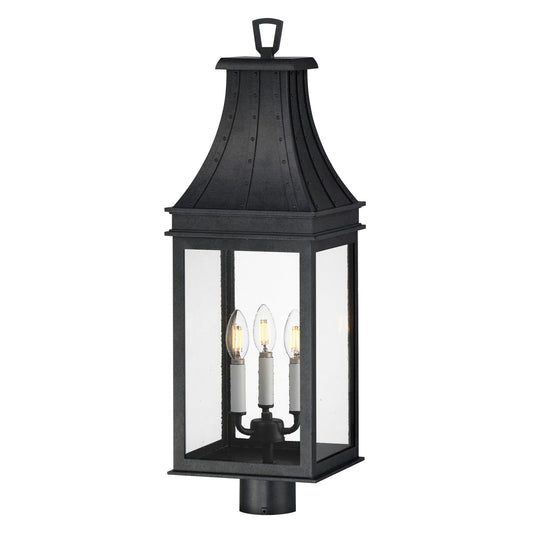 Maxim Lighting Bramwell VX 9in 3-Light Outdoor Post Light | Traditional Black Patina and Textured Clear Glass | Driveway & Walkway | Model 40989TCBKP
