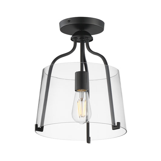 Maxim Bellmore 11in 1-Light Convertible Pendant Semi-Flush | Traditional Matte Black and Clear Glass | Foyer & Entryway | Model 5681CLBK