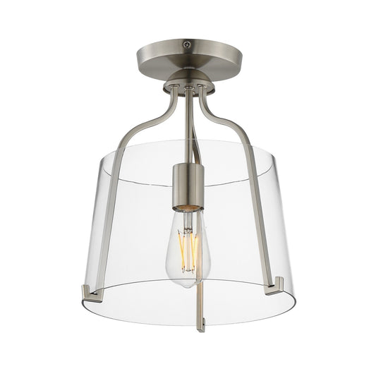 Maxim Lighting Bellmore 11in 1-Light Semi-Flush Mount | Transitional Satin Nickel and Clear Glass | Bedroom & Hallway Accent Light | Model 5681CLSN