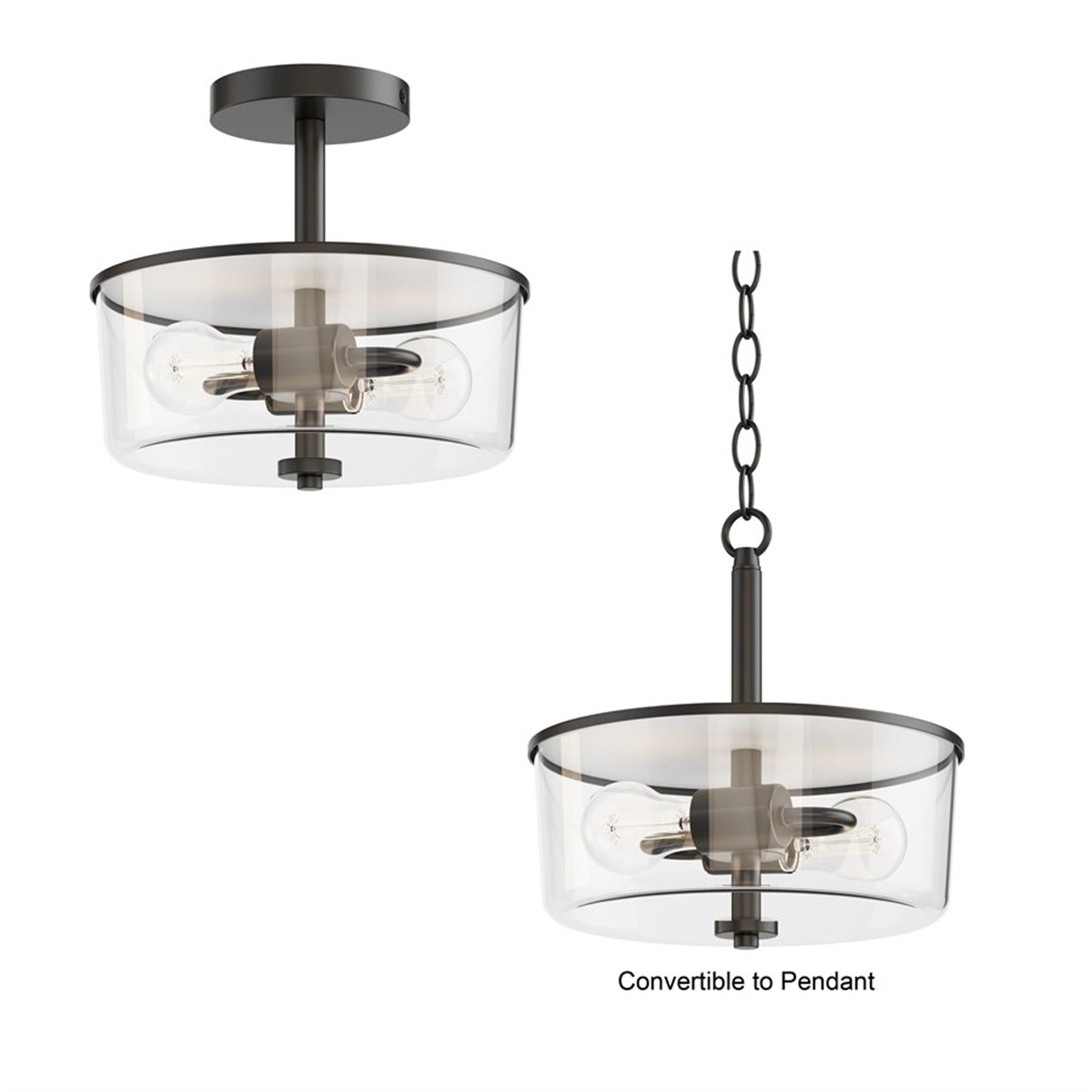 Maxim Lighting Fuller 2 Light 10" Flush Mount, Black/Clear