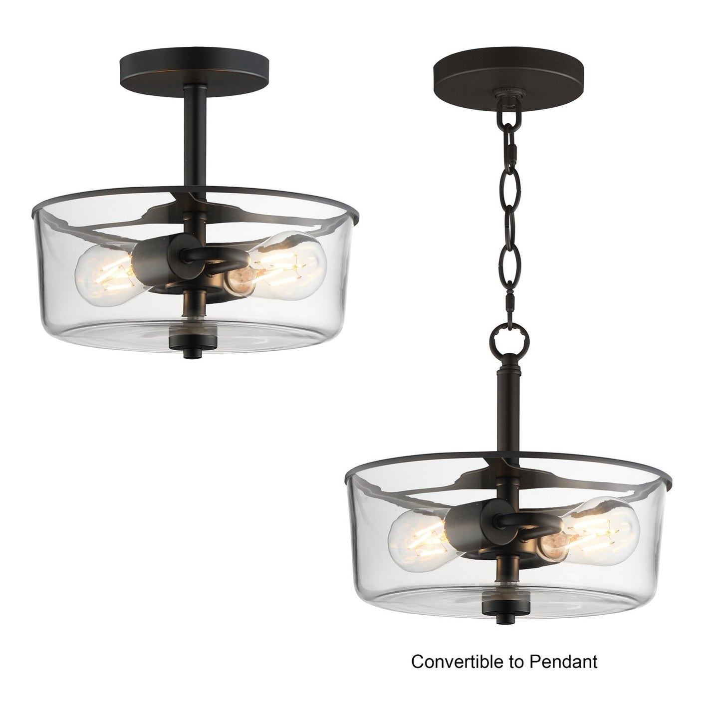 Maxim Lighting Fuller 2 Light 10" Flush Mount, Black/Clear