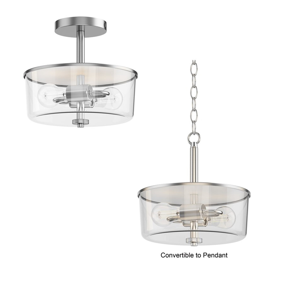 Maxim Lighting Fuller 2 Light 10" Flush Mount, Satin Nickel/Clear