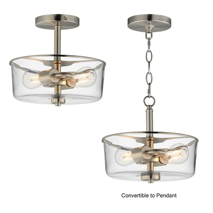 Maxim Lighting Fuller 2 Light 10" Flush Mount, Satin Nickel/Clear