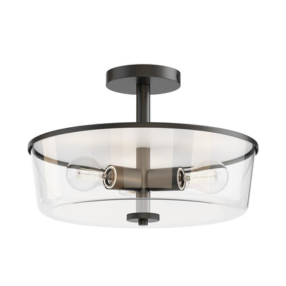 Maxim Lighting Fuller 3 Light 10" Flush Mount, Black/Clear - 5695CLBK