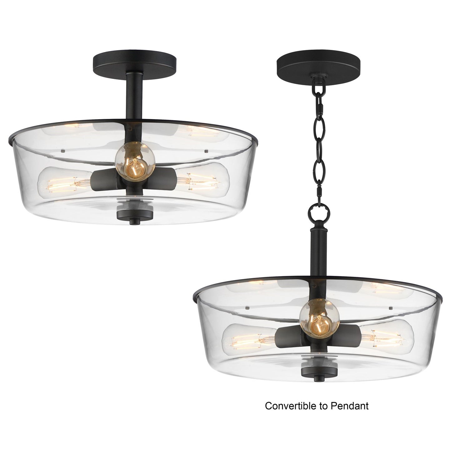 Maxim Lighting Fuller 3 Light 10" Flush Mount, Black/Clear