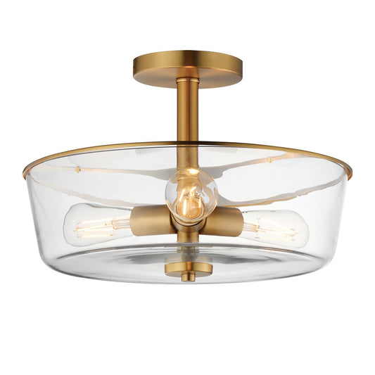 Maxim Lighting Fuller 3Lt 10" Flush Mount, Natural Aged Brass/Clear