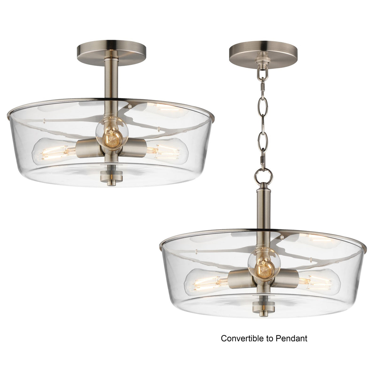 Maxim Lighting Fuller 3 Light 10" Flush Mount, Satin Nickel/Clear