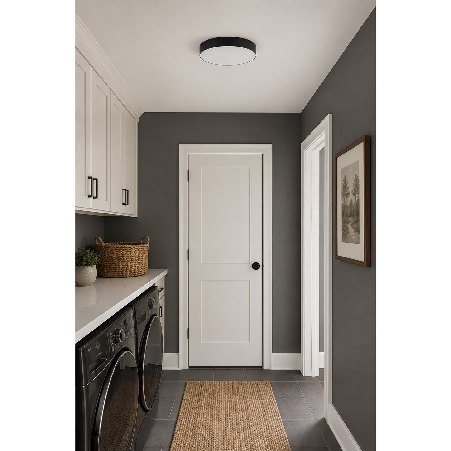 Maxim Lighting Trim 9in 1-Light LED Flush Mount | Modern Polished Chrome and White Polycarbonate | Hallway & Bathroom Ceiling Light | Model 57663WTPC
