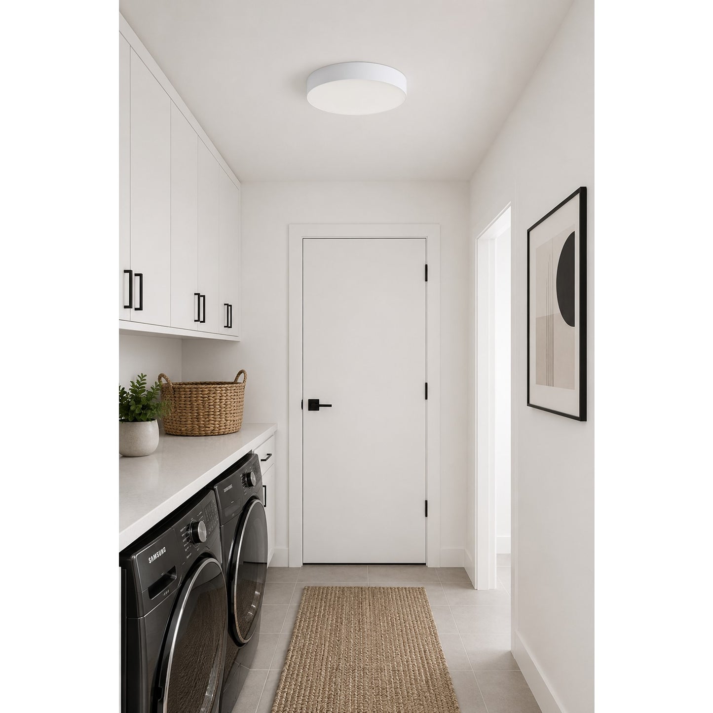Maxim Lighting Trim 9in 1-Light LED Flush Mount | Modern Polished Chrome and White Polycarbonate | Hallway & Bathroom Ceiling Light | Model 57663WTPC