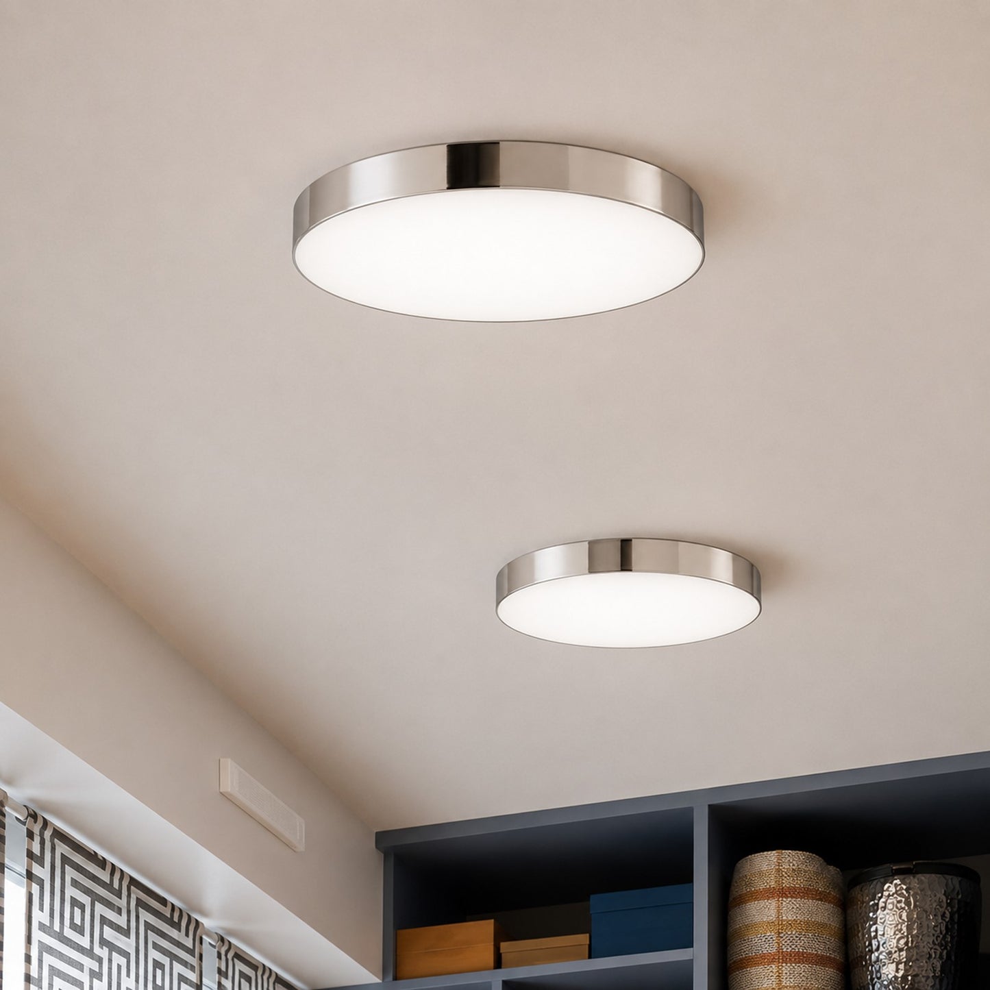 Maxim Lighting Trim 9in 1-Light LED Flush Mount | Modern Polished Chrome and White Polycarbonate | Hallway & Bathroom Ceiling Light | Model 57663WTPC