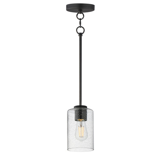 Maxim Livingston 5in 1-Light Mini Pendant | Modern Matte Black and Clear Seeded Glass | Kitchen Island & Dining Room | Model 90461CDBK