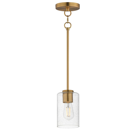 Maxim Livingston 5in 1-Light Mini Pendant | Modern Natural Aged Brass and Clear Seeded Glass | Kitchen Island & Dining Room | Model 90461CDNAB