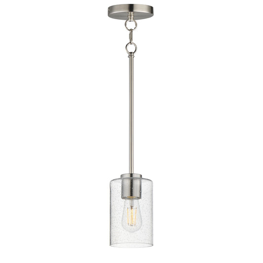 Maxim Livingston 5in 1-Light Mini Pendant | Modern Satin Nickel and Clear Seeded Glass | Kitchen Island & Dining Room | Model 90461CDSN