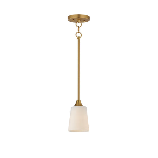 Maxim Lighting Hudson 5in 1-Light Mini Pendant | Modern Natural Aged Brass and Satin White Glass | Kitchen Island & Dining Room | Model 92880SWNAB