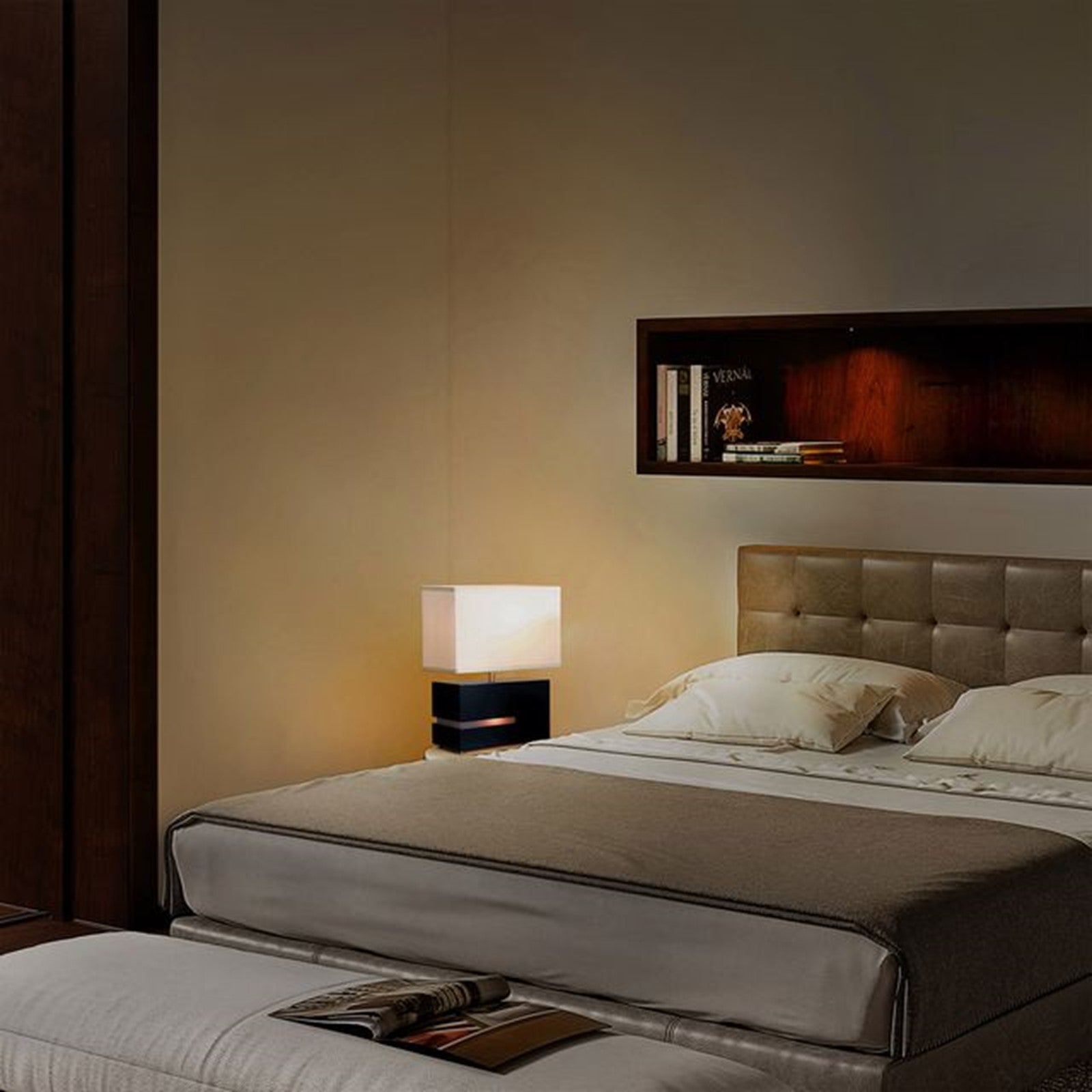 Nova California Zen 20in Table Lamp | Espresso Brushed Nickel and White Linen | Living Room & Bedroom | 3000lm 2700K Dimmable | Model 0284DC