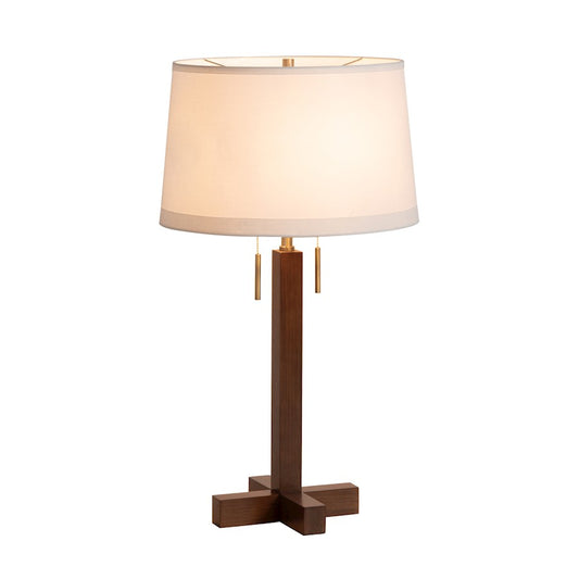 Nova California Swiss Cross 1-Light Table Lamp | Mid-Century Dark Walnut Wood and Weathered Brass with White Linen Shade | Living | Model 1010250DW