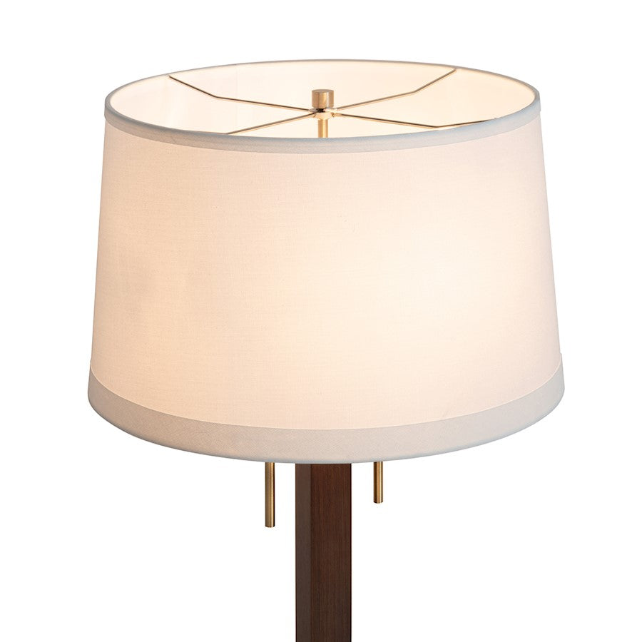 Nova California Swiss Cross 1-Light Table Lamp | Mid-Century Dark Walnut Wood and Weathered Brass with White Linen Shade | Living | Model 1010250DW