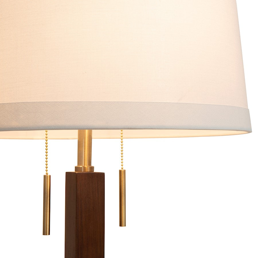 Nova California Swiss Cross 1-Light Table Lamp | Mid-Century Dark Walnut Wood and Weathered Brass with White Linen Shade | Living | Model 1010250DW