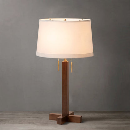 Nova California Swiss Cross 1-Light Table Lamp | Mid-Century Dark Walnut Wood and Weathered Brass with White Linen Shade | Living | Model 1010250DW