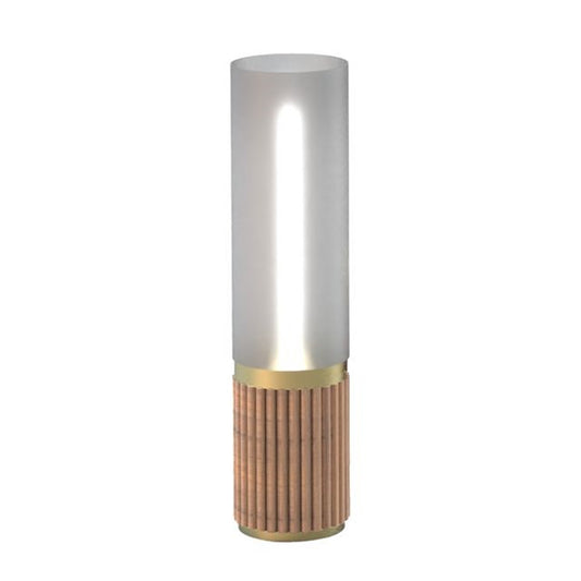 Nova California Tambo Cylindro 18in Petite Accent Table Lamp | Natural Ash Wood and Weathered Brass with White Acrylic Shade | Model 1010801ASH