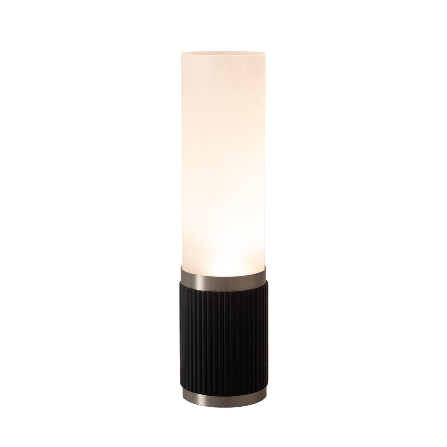 Nova California Tambo Cylindro 18in Petite Accent Table Lamp | Black Oak Wood and Satin Nickel with White Acrylic Shade | Bedroom & | Model 1010801BO
