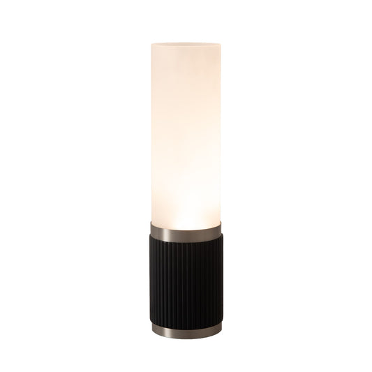 Nova California Tambo Cylindro 18in Petite Accent Table Lamp | Black Oak Wood and Satin Nickel with White Acrylic Shade | Bedroom & | Model 1010801BO