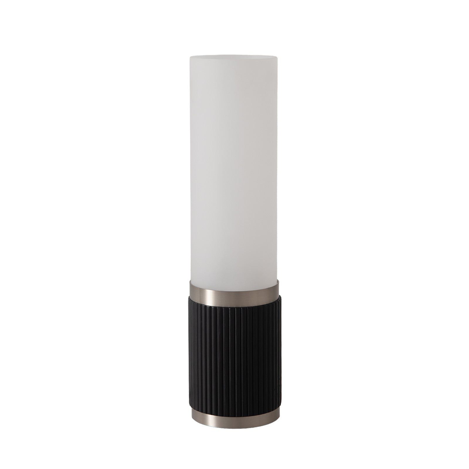 Nova California Tambo Cylindro 18in Petite Accent Table Lamp | Black Oak Wood and Satin Nickel with White Acrylic Shade | Bedroom & | Model 1010801BO