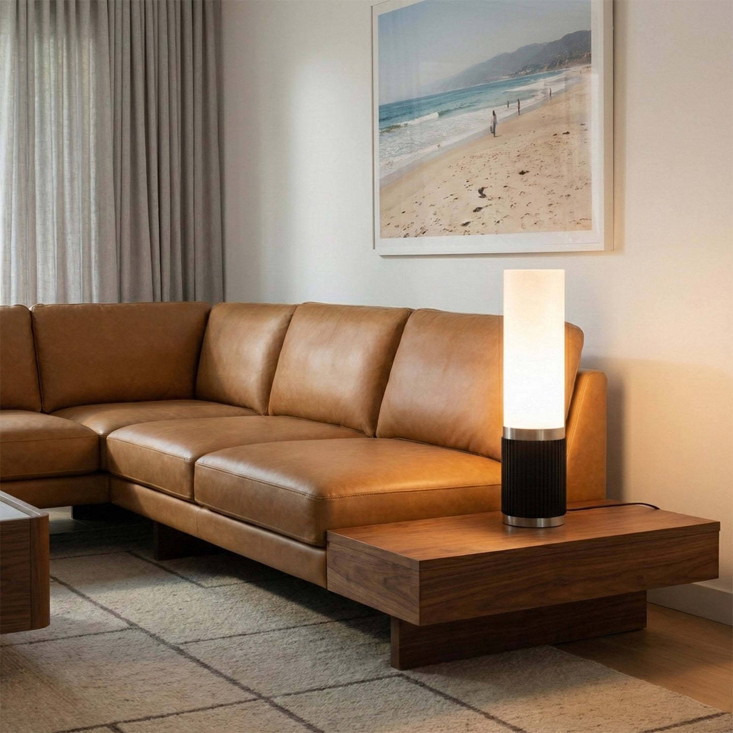Nova California Tambo Cylindro 18in Petite Accent Table Lamp | Black Oak Wood and Satin Nickel with White Acrylic Shade | Bedroom & | Model 1010801BO