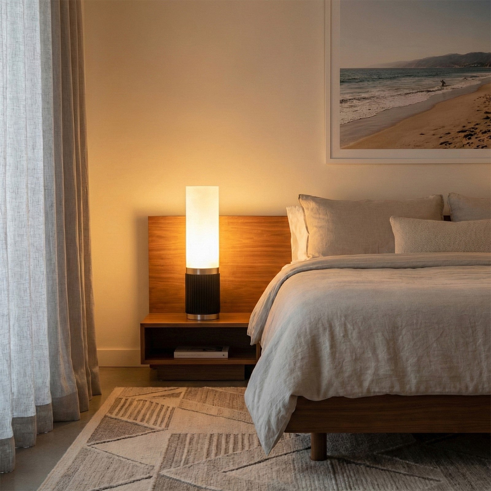 Nova California Tambo Cylindro 18in Petite Accent Table Lamp | Black Oak Wood and Satin Nickel with White Acrylic Shade | Bedroom & | Model 1010801BO