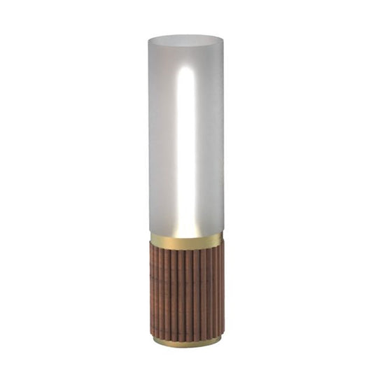 Nova California Tambo Cylindro 18in 1-Light Table Lamp | Mid-Century Walnut and Weathered Brass Frosted Acrylic | Bedroom & Office | Model 1010801WB