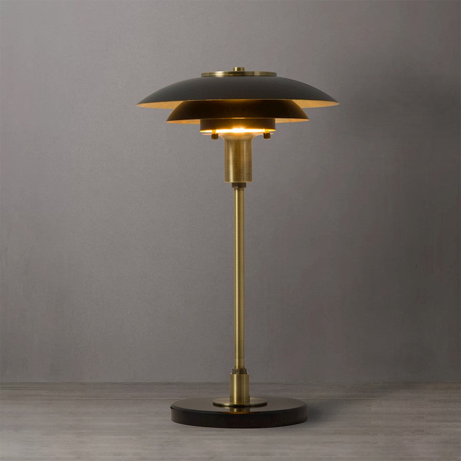 Nova California Rancho Mirage 16in 1-Light Table Lamp | Mid-Century Modern Matte Black and Weathered Brass Steel | Living Room & | Model 1010824MB