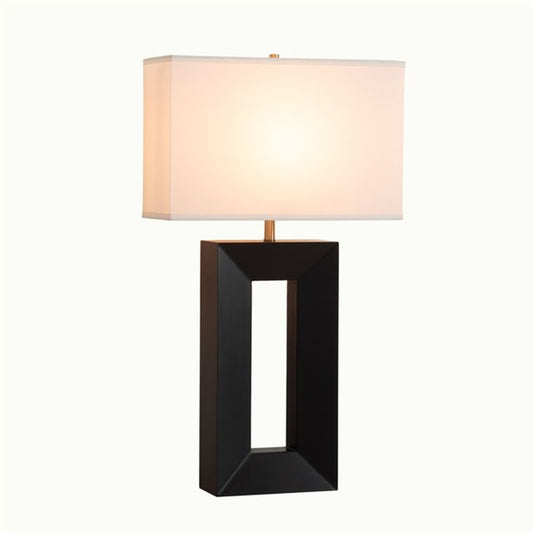 Nova California Julie Standing 31in 1-Light Table Lamp | Mid-Century Ebony Wood and Weathered Brass with White Linen Shade | Living | Model 1010830B