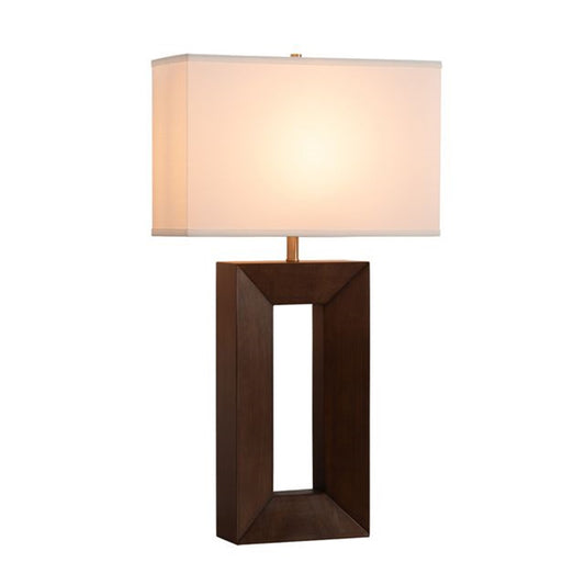 Nova California Julie 17in 1-Light Table Lamp | Mid-Century Modern Dark Walnut Wood and Weathered Brass White Linen | Living Room & | Model 1010830DW