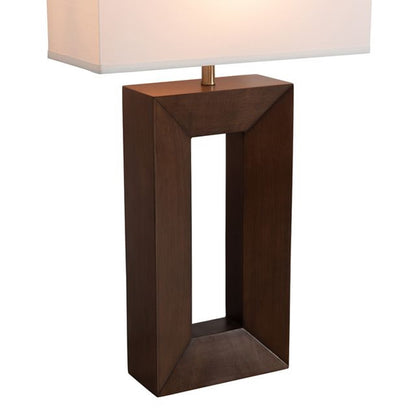 Nova California Julie 17in 1-Light Table Lamp | Mid-Century Modern Dark Walnut Wood and Weathered Brass White Linen | Living Room & | Model 1010830DW
