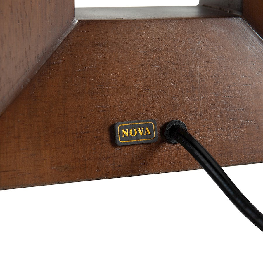Nova California Julie 17in 1-Light Table Lamp | Mid-Century Modern Dark Walnut Wood and Weathered Brass White Linen | Living Room & | Model 1010830DW