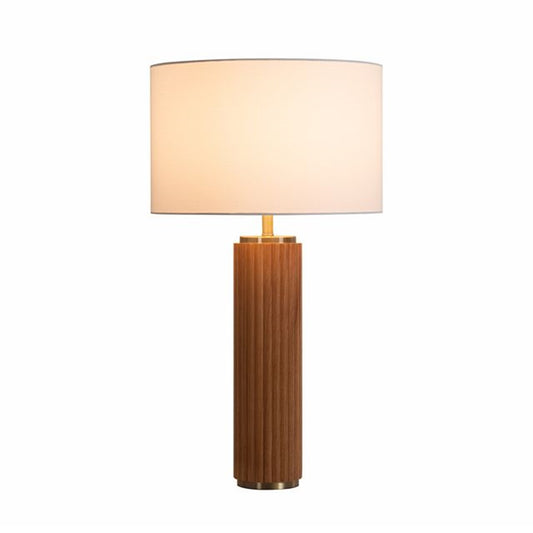 Nova California Tambo 31in 1-Light Table Lamp | Mid-Century Modern Light Ash Wood and Weathered Brass White Linen | Living Room & | Model 1010832LW