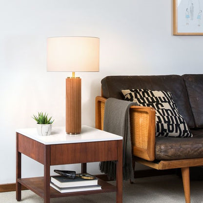 Nova California Tambo 31in 1-Light Table Lamp | Mid-Century Modern Light Ash Wood and Weathered Brass White Linen | Living Room & | Model 1010832LW