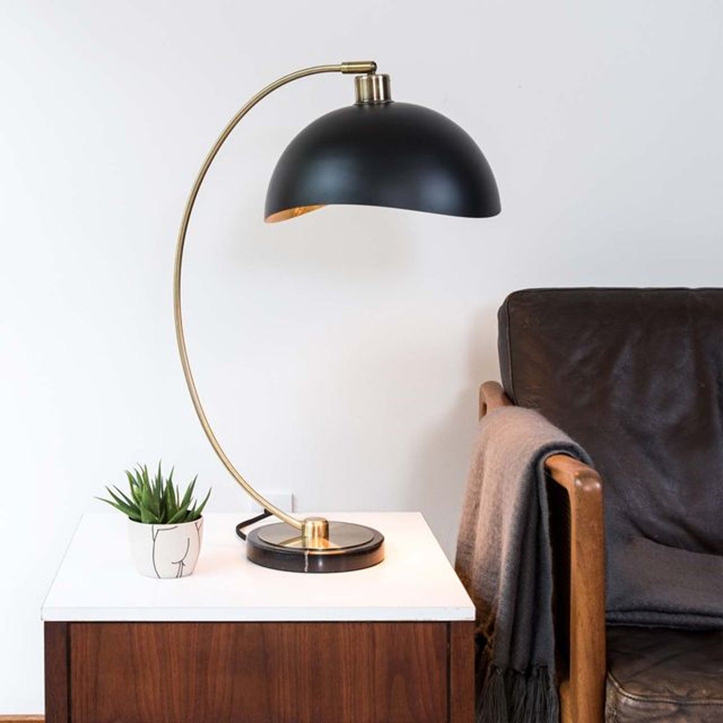Nova California Luna Bella 25in Table Lamp | Mid-Century Modern Weathered Brass and Matte Black Metal with Gold Leaf | Living Room | Model 1011017WB