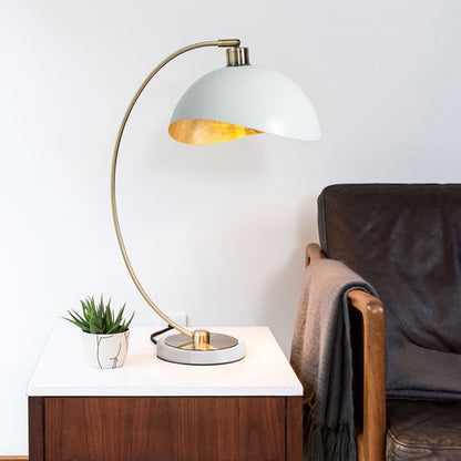 Nova California Luna Bella 25in Table Lamp | Mid-Century Modern Brass and Matte White Metal with Gold Leaf | Living Room & Bedroom | Model 1011017WH