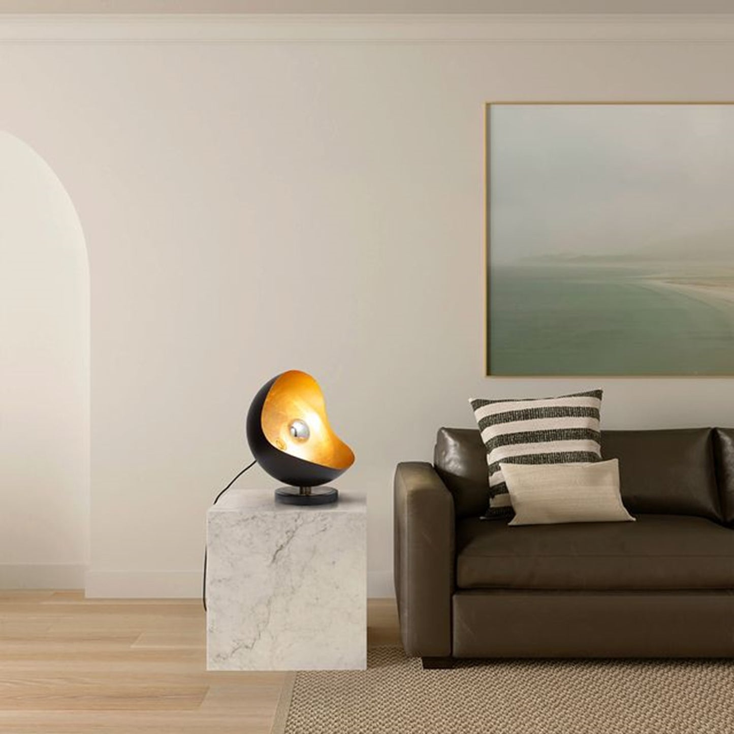 Nova California Luna Bella 15in 1-Light Table Lamp | Mid-Century Matte Black and Gold Leaf Steel | Living Room & Bedroom Accent | Model 1011058BG
