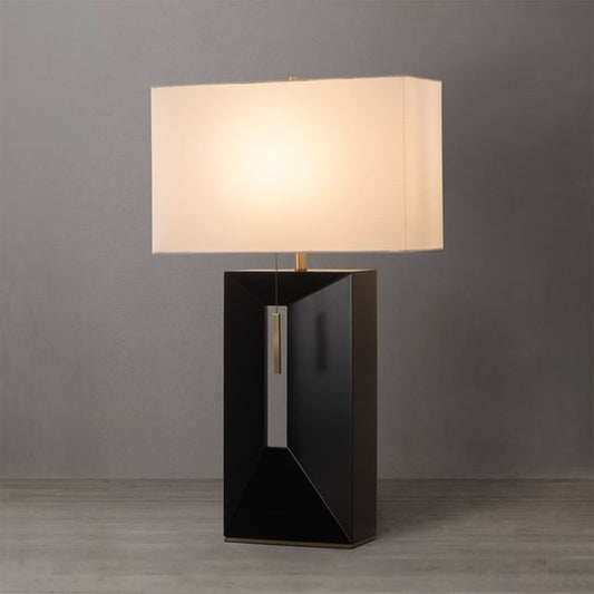 Nova California Parallux 18in 1-Light Table Lamp | Mid-Century Modern Espresso Wood and Weathered Brass White Linen | Living Room & | Model 1011095WB