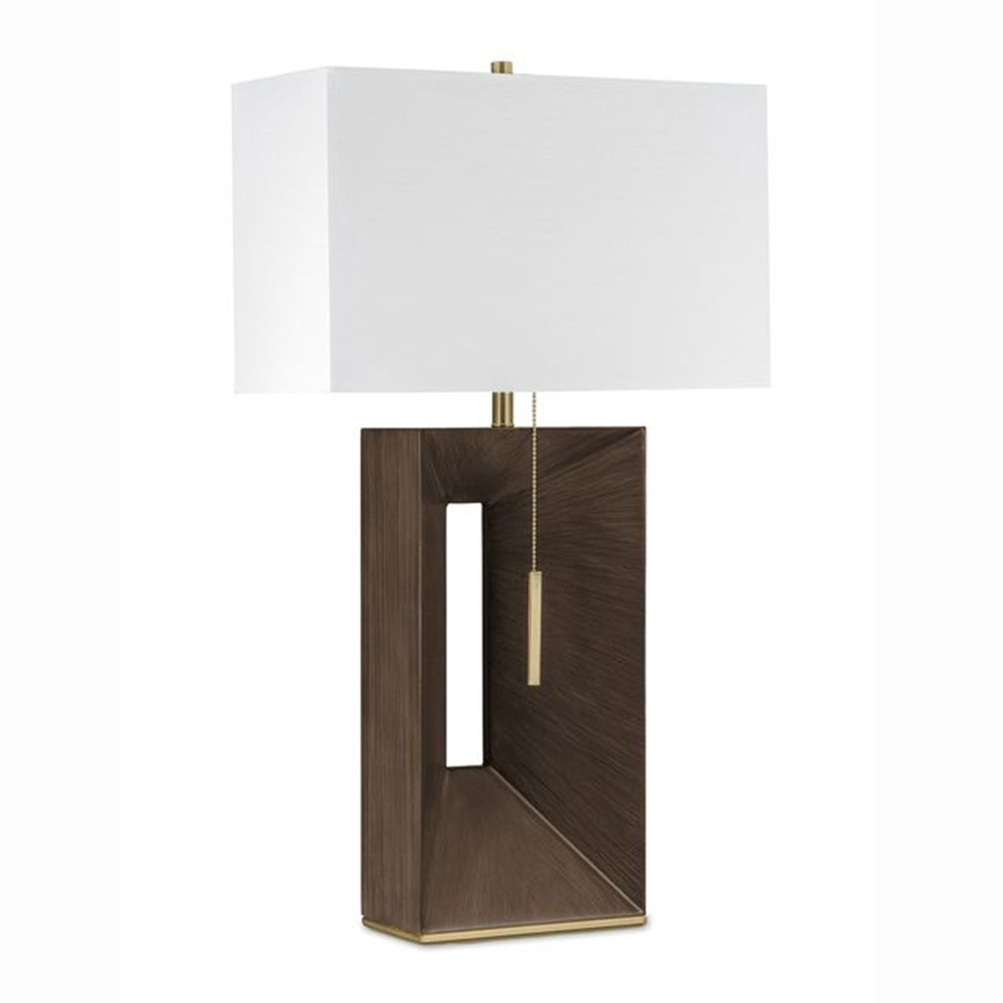 Nova California Parallux 18in 1-Light Table Lamp | Mid-Century Modern Espresso Wood and Weathered Brass White Linen | Living Room & | Model 1011095WB
