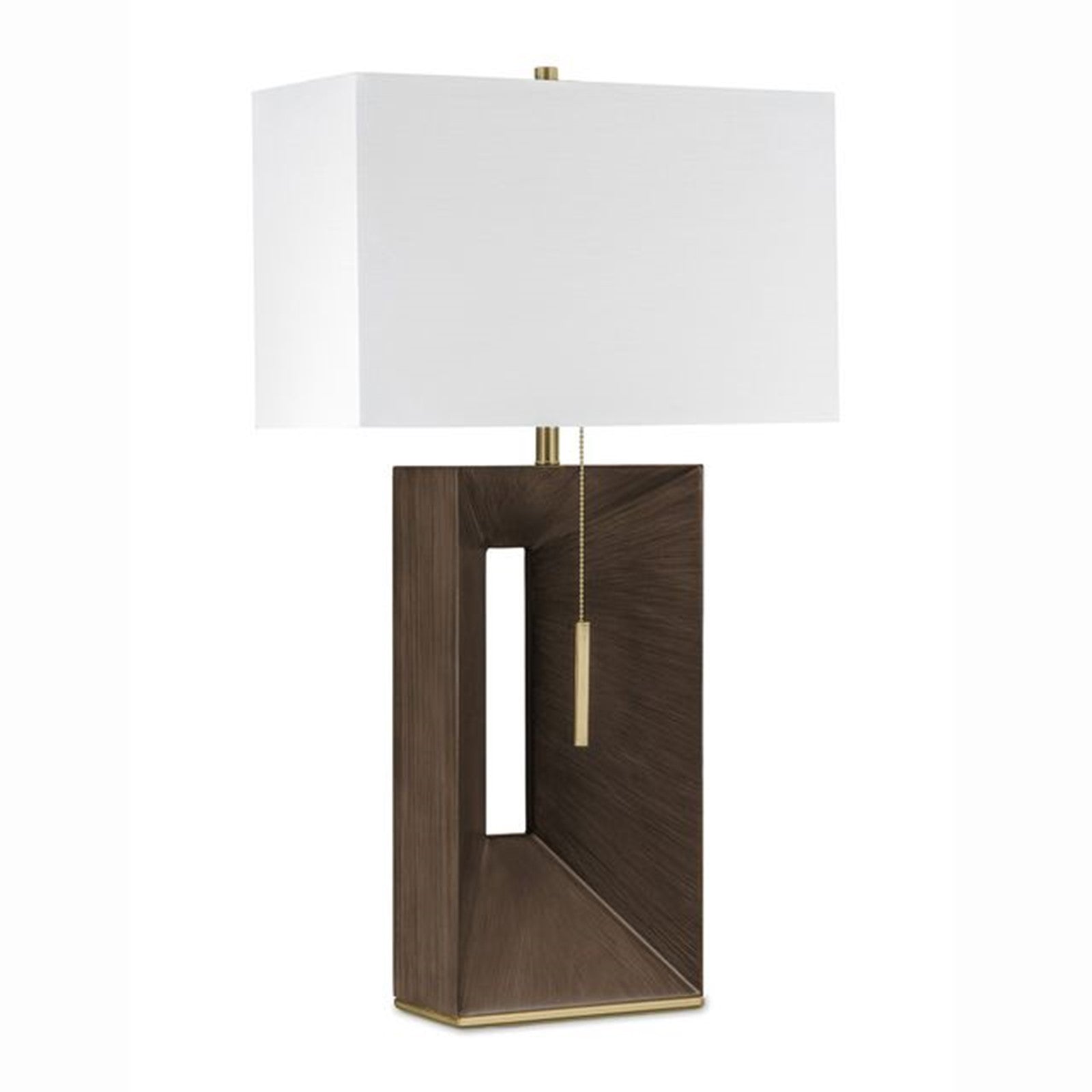 Nova California Parallux 18in 1-Light Table Lamp | Mid-Century Modern Espresso Wood and Weathered Brass White Linen | Living Room & | Model 1011095WB