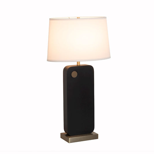 Nova California Laurel 1-Light Table Lamp | Mid-Century Modern Ebony Wood and Weathered Brass with White Linen Shade | Bedroom & | Model 1011513B