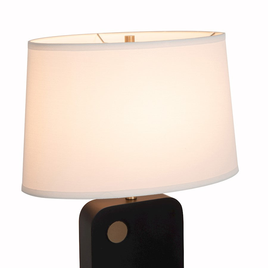 Nova California Laurel 1-Light Table Lamp | Mid-Century Modern Ebony Wood and Weathered Brass with White Linen Shade | Bedroom & | Model 1011513B